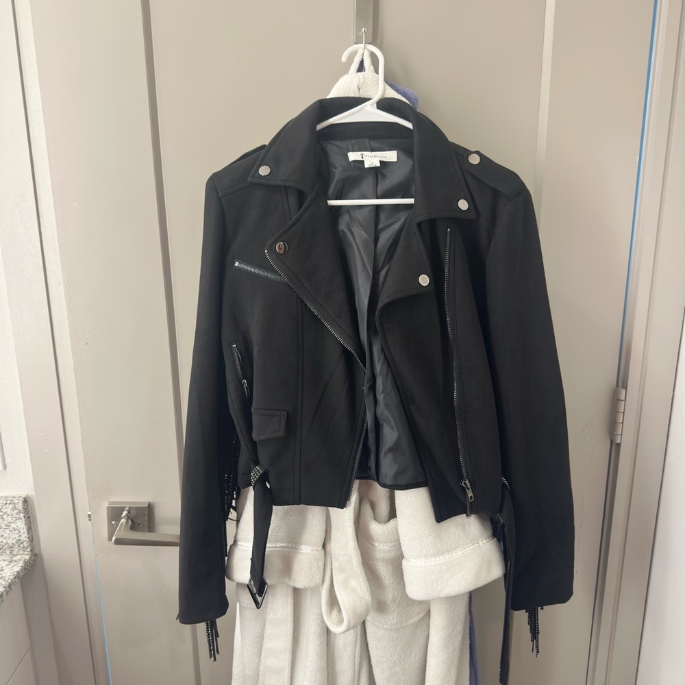Women's Black Asymmetrical Fringe Moto Jacket - Sleek Biker Style